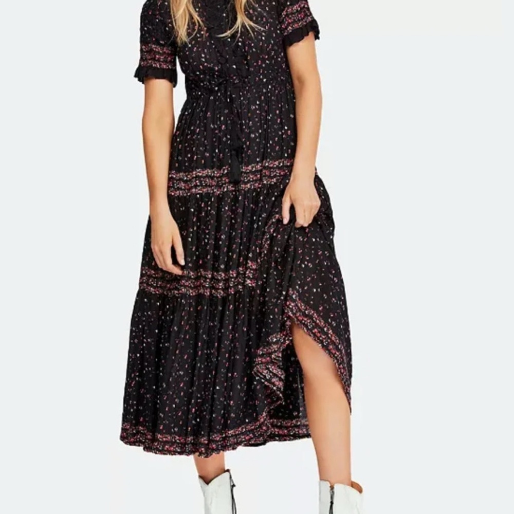 Free People Black and Floral Midi Dress